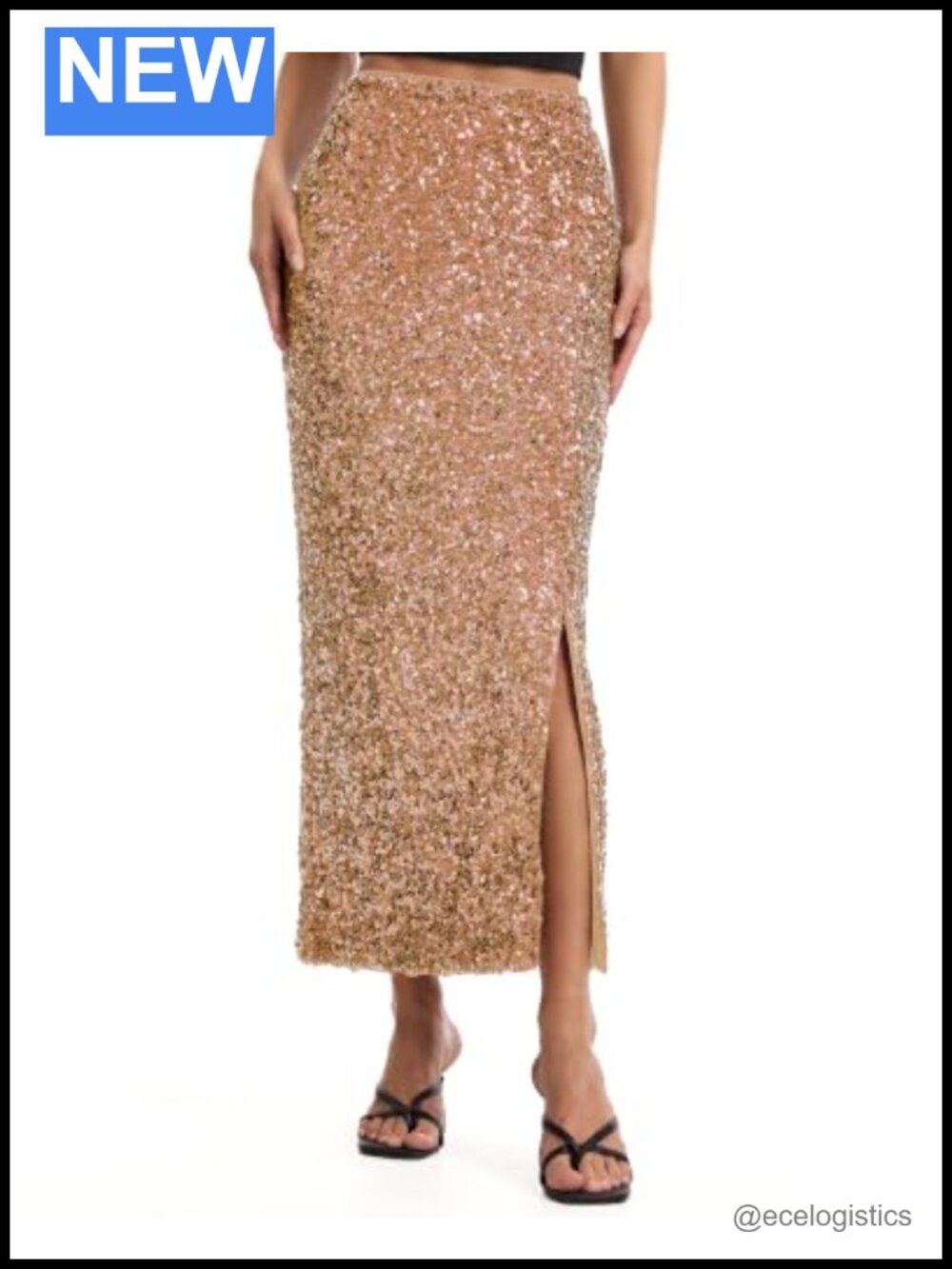 Women Sequined Pencil Skirt Glitter Midi with Slit, Sparkle Evening Party